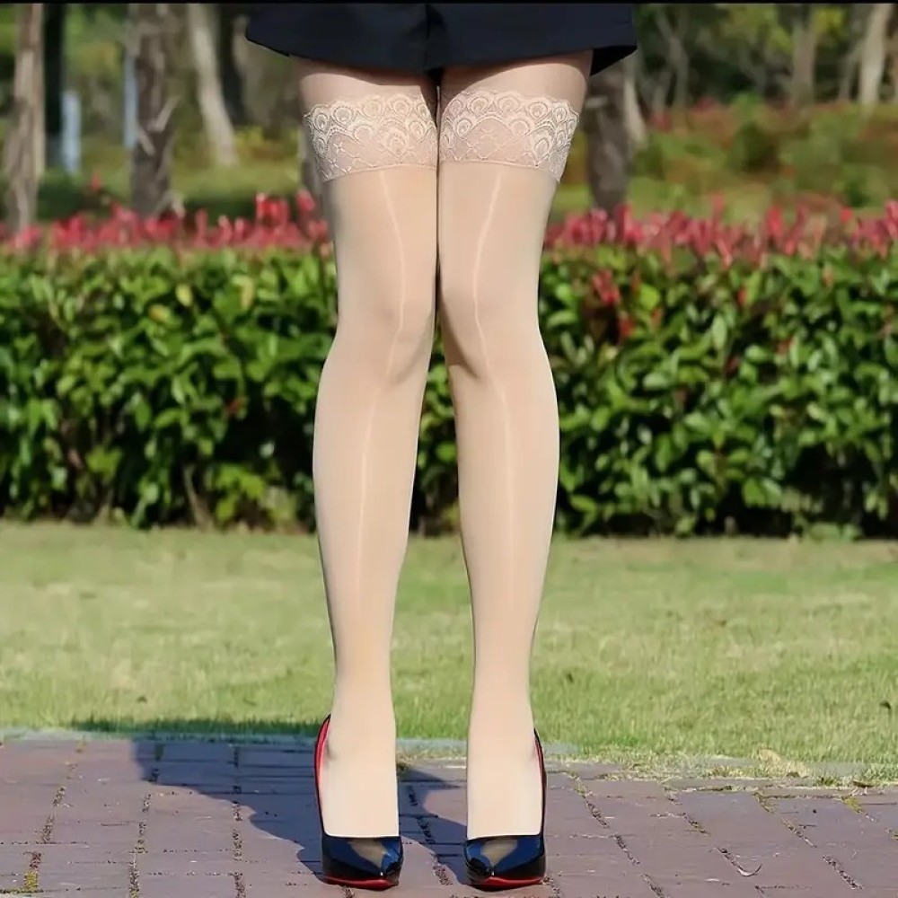 광택 있는 시스루 허벅지까지 오는 스타킹, 공작새 무늬 - Thigh High Sock Stay Up 리뷰 및 가격
